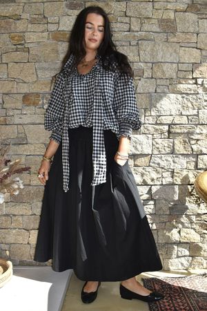 Nonni Gingham Poet Blouse Black Grey